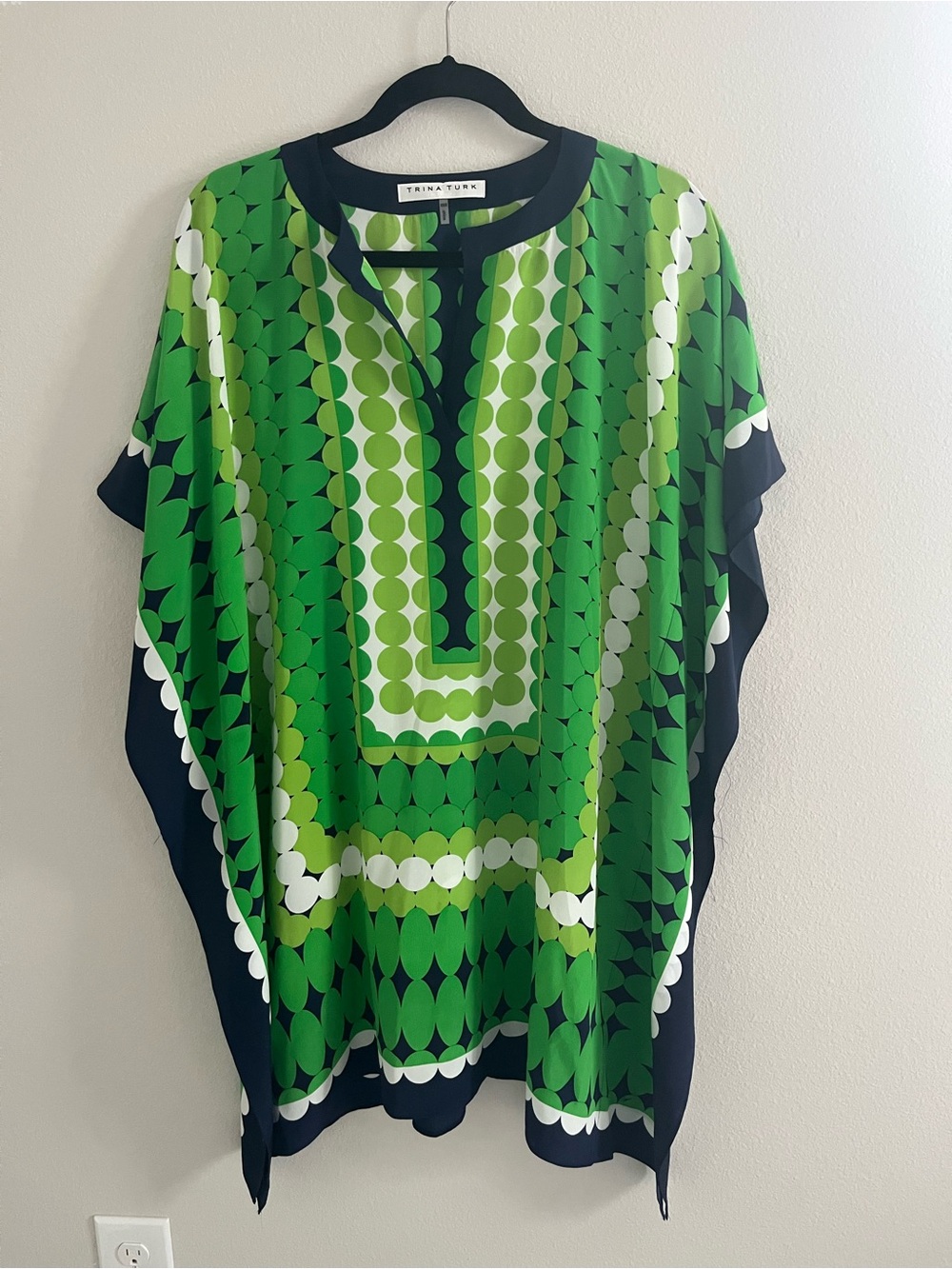 Trina Turk 100% Silk Theodora Caftan Dress Geometric Print XS/S